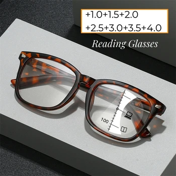 Retro Zilā Gaisma Pretbloķēšanas Multifokāla Brilles Vīrieši Sievietes Lielgabarīta Netālu Tālu Divējāda lietojuma Lasīšanas Brilles Vīriešu Vintage Lielas Brilles