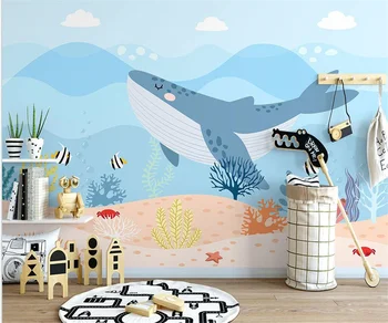 Pielāgot tapetes Ziemeļvalstu roku apgleznoti karikatūra zemūdens pasauli vaļu bērnu istabas fona sienu gleznojumi 3d tapetes