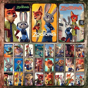 Disney Zootopia Skārda Pazīmes Trušu Policijas Darbinieks Judy un Fox Niks Cartoon Movie Metāla Plakātu Dekoratīvais Dzelzs Krāsošana Plāksne