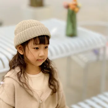 Bērnu Cepure Rudens Ziemas Japāņu Stila vienkrāsainu Adīt Zēniem un Meitenēm Bērnu Jēra Vilnas Cepures Vienkāršu Gadījuma Modes Cepure