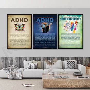 Neurodiversity Plakātu, ADHD Plakātu Tauriņš, ADHD Plakātu Smadzeņu Zinātne Medicīnas iestāde Sienas Dekori Plakāts