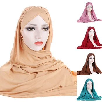 Jauns Dizains, Tūlītējā Hijabs Šifona Hijab Šalle Ar Krusta Sunīti Jersey Caps Sunīti Musulmaņu Sieviešu Lakatu Turban Cepuri Koriģēts Cietie