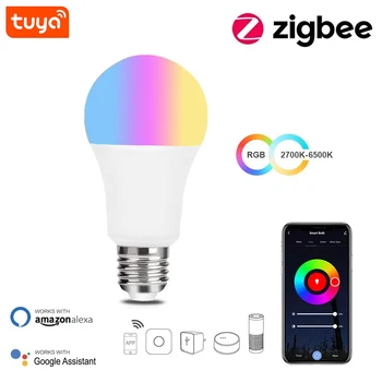 9W 15W Tuya Zigbee 3.0 Led Spuldzes E27 RGBCW Lampas Smart Home Aptumšojami Spuldzes Balss Tālvadības pults Strādā Ar Alexa, Google Home