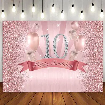 Laimīgs 10. Dzimšanas dienas svinības Banner Apdare Fons Rozā, Purpura Roze Zelta Meitenēm Desmit Bday Fotogrāfija Pielāgota Fona