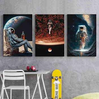 Astronauts Sienas Mākslas Audekls Gleznošanai Mūsdienu Kosmosa Mākslas Plakāti un Izdrukas Astronauts Dekori Bērnu Istabas Mājas Dekoru Bildes