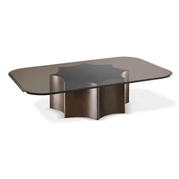Itālijas gaismas luksusa tējas galds mūsdienu minimālisma kvadrātveida stikla galds dizaineru radošās personības metāla, nerūsējošā tērauda tējas tabl