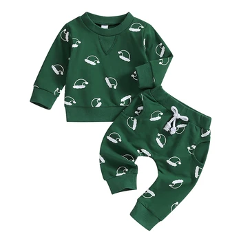 Bērnu 2 Gabals Tērpiem Jaundzimušo Halloween Cepuri Drukāt Apaļu Kakla Sporta Krekls Aukliņu Bikses Kopa Toddler Bikses Uzvalki