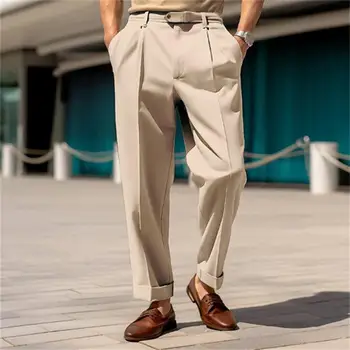 Vīrieši Biroja Bikses Stilīgs Vīriešu Uzvalku Bikses Ērti Vidum Viduklis Plats Kāju Elpojošs Audums Oficiālas Uzņēmējdarbības Birojs Valkā
