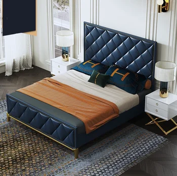 Amerikāņu ādas mākslas mīksta soma headboard tatami atzveltni guļamistabas, viena divvietīga auduma gulta ekrāna Ziemeļvalstu stila masīvkoka gulta