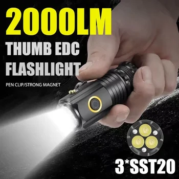 3 LED 2000LM Mini LED Lampiņu TIPS-C Uzlādējams Portatīvo EDC Lāpa Avārijas Kempinga Lampa ar Magnētu Izmantot 18350 Akumulators