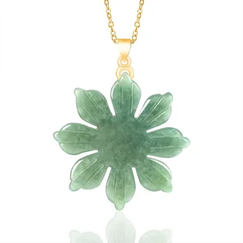 S925 sudraba Birmas Emerald Jadeite Saulespuķu Sniegpārslas Kulons Amuletus Zaļā Dāvanu Nekustamā Vintage Aproces, Piekariņi Dabas Rotaslietas