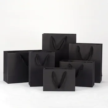 Cietā krāsa melna papīra maisiņi, dāvanas, biznesa dāvanas somas, pielāgot apģērbu iepirkumu grozs izdrukāt