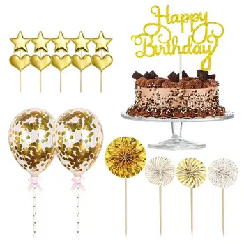 Kūka Topper Uzstādīt Radošo Happy Birthday Cake Nūjas Kūku Ievieto Rotājumi Zvaigznes, Sirdis, Baloni Dzimšanas Dienas Svinības Kūka
