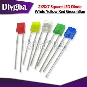 100GAB 2X5X7 Square LED Gaismas Diode Balta Dzeltena Sarkana Zaļa Zila Elektronisko Diy Komplektu, caurspīdīgs 2*5*7
