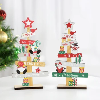 Koka Christmas Tree Darbvirsmas Rotājumu Priecīgus Ziemassvētkus Zīme Mājas Apdare 2024 Ziemassvētku Jaunā Gada Dāvanu Bērniem