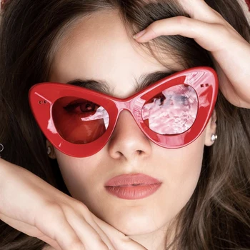 Modes Lielgabarīta Cat Eye Saulesbrilles Dāmas 2022 Jaunas Personības Ieliektas Formas Briļļu Retro Vīriešu Dāmas Brilles UV400