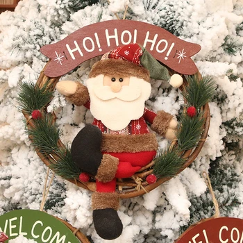 Ziemassvētku Vainags Priekšējo Durvju Karikatūra Sniegavīrs Santa Elk Lelle Vainags Iekštelpu Āra Terases Apdare