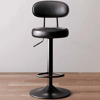 Japānas Ādas Bāra Krēsls Minimāls Black Grozāmos Cauruļveida Bāra Krēsli Balstiem Daudzfunkcionāls Taburete Alto Mājas Piederumi