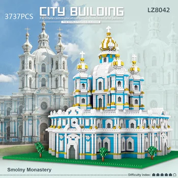 Pasaules Slavenā Vēsture, Arhitektūra Mikro Dimanta Bloku Smolny Cathedral Nanobricks Rotaļlietas Krievija Sanktpēterburga Celtniecības Ķieģeļi