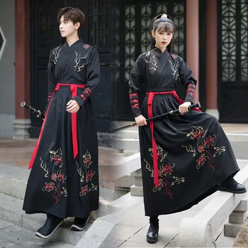 Ķīniešu Stilā Pavasarī un Vasarā Jaunu Sieviešu Hanfu Vīrieši ir Iestatīts Seno Black Izšuvumi Trīs Gabals Seno Stils Liela Tērpu Piedurknēm