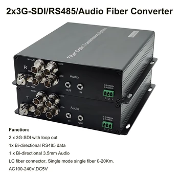 2 Ports, 3G / HD SDI Video, 3,5 mm Audio RS485 Optisko Pārveidotāju pāris, LC optiskais transīvers Vienā režīmā vienu fiber līdz 20Km