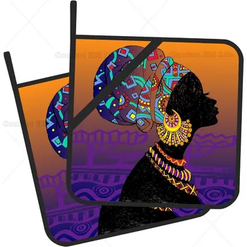 Āfrikas Meitene Podu Turētāju Komplekts, 2 Virtuves, karstumizturīgs Potholder par BBQ Cooking Cepšanas Pārtikas Karstā Pat Sievietēm, Vīriešiem, Virtuve Valkā