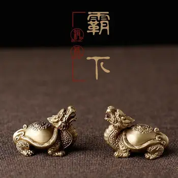 Misiņa mini taures pūķis bruņurupucis tīra vara rotas, tējas pet Xuanwu kauslis wenwan gabali.